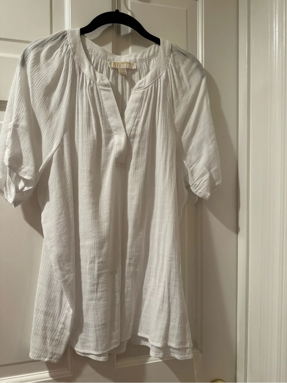 Michael Kors White Gauze Split-Neck Pullover Tunic